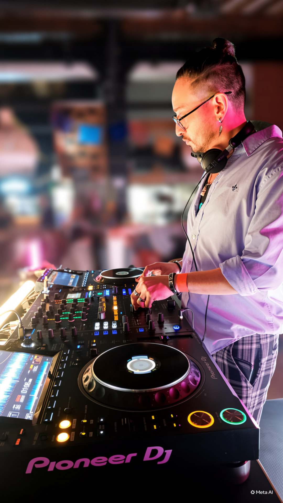 Mr. Escobar mixing on Pioneer decks under pink stage light